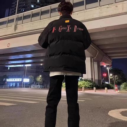 美式复古高街羽绒棉服男款冬季加厚保暖棉衣欧美潮牌立领棉袄外套