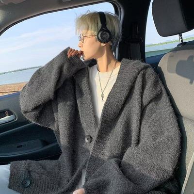 美式复古连帽开衫毛衣男款