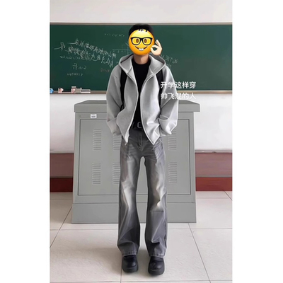 cleanfit浅灰色连帽开衫卫衣男款