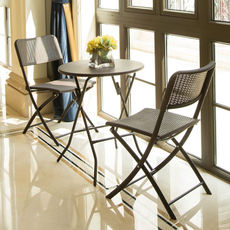 户外阳台桌椅折叠仿藤椅三件套