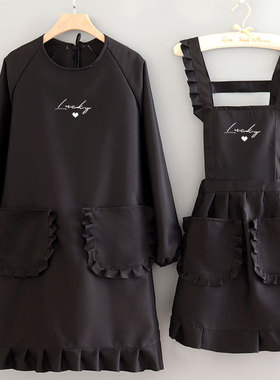 黑色女仆装花边少女扑暗黑系围兜兜法式围裙美容罩衣布围腰防水