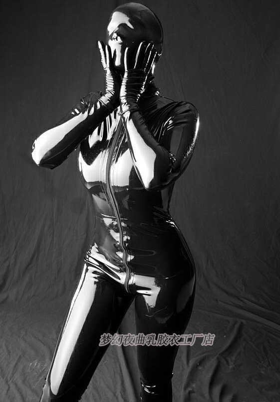乳胶全包紧身衣 乳胶连体衣服 窒息 性感乳胶衣前开拉链 乳胶衣女