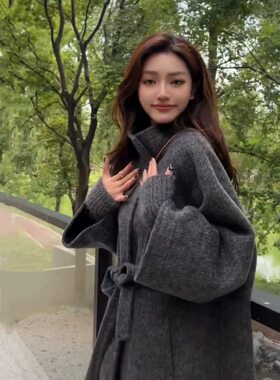 灰色斗篷双面羊毛大衣女短款秋冬2025新款羊毛外套小个子韩系气质