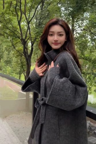 灰色斗篷双面羊毛大衣女短款秋冬2025新款羊毛外套小个子韩系气质