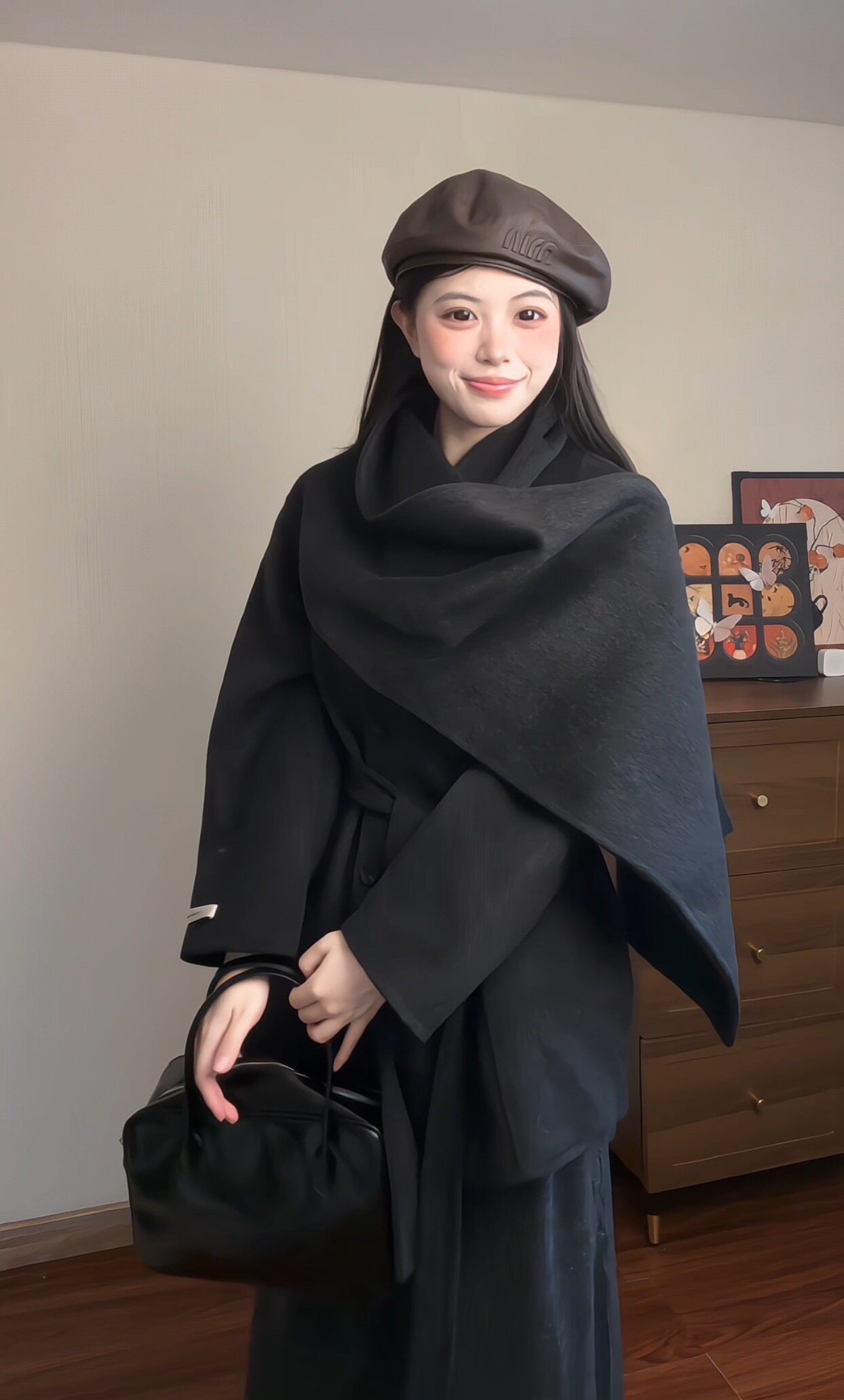2026新款秋冬围巾领斗篷双面羊毛大衣短款气质赫本风小个子外套女