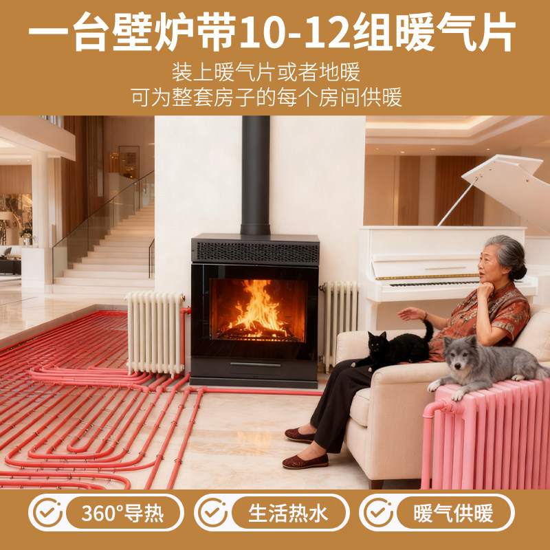 水暖型家用室内真火燃木煤炭采暖热对流室内观火壁炉带暖气片地暖,住宅家具,庭院烤火炉,淘宝优惠券,粉丝福利购,淘宝优惠卷