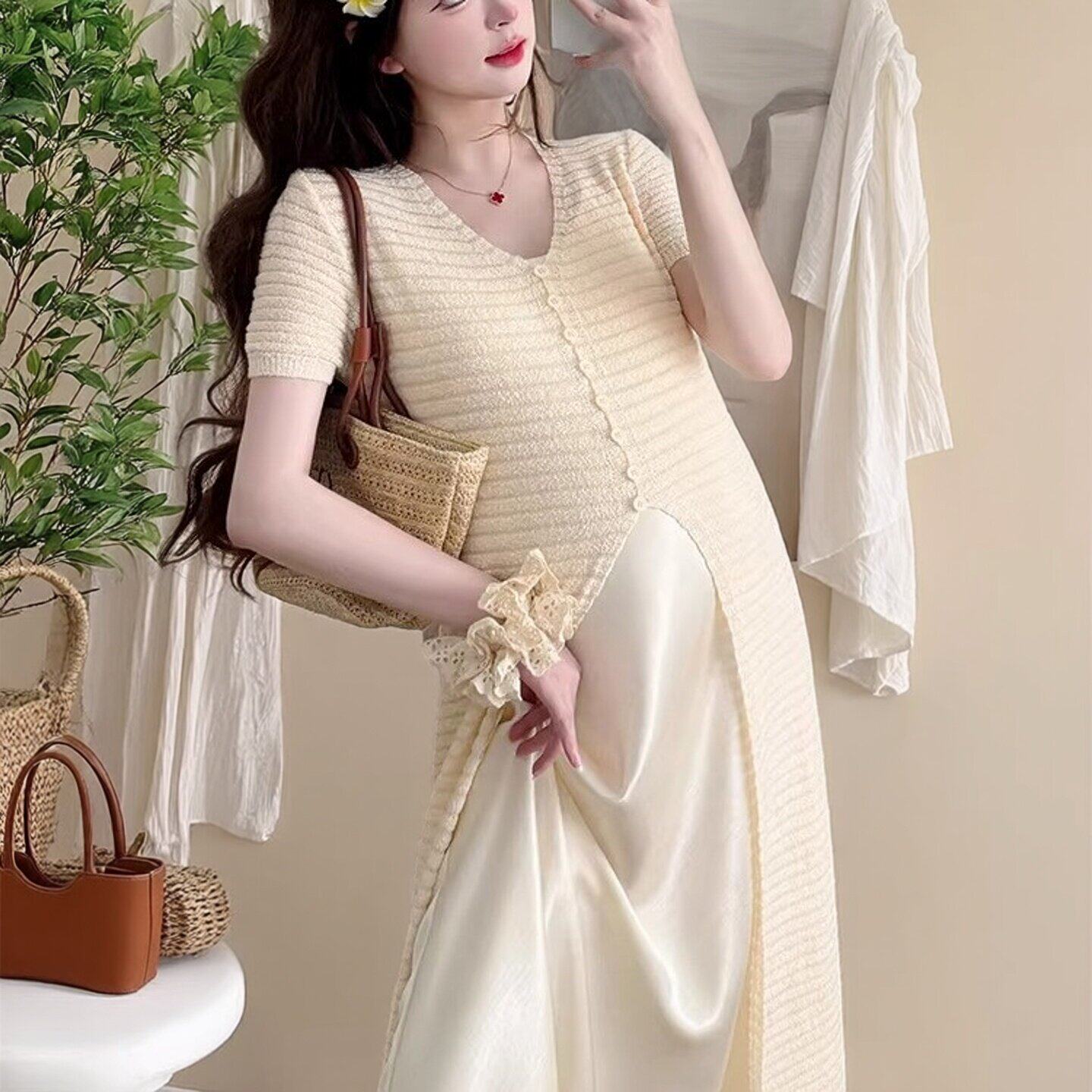 孕妇套装夏季2026新款孕期吊带连衣裙罩衫两件套夏装孕妈高级穿搭