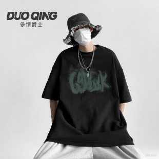 水洗做旧hiphop体恤情侣装 t恤男夏季 复古高街短袖 多情爵士美式