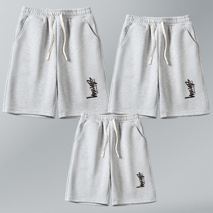 灰色短裤亲子装夏装一家三口全家装裤子小学生校服五分裤定制班服