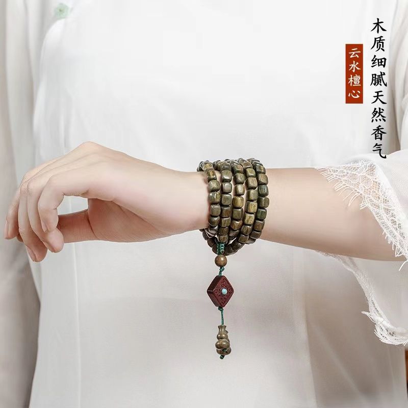 绿檀木手串方珠檀香木108黑檀佛