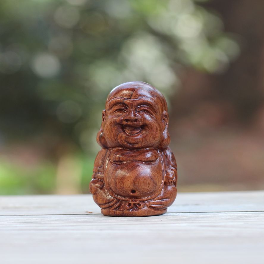 天然老挝黄花梨木雕手把件大肚弥勒佛实木手工雕刻工艺品把玩件