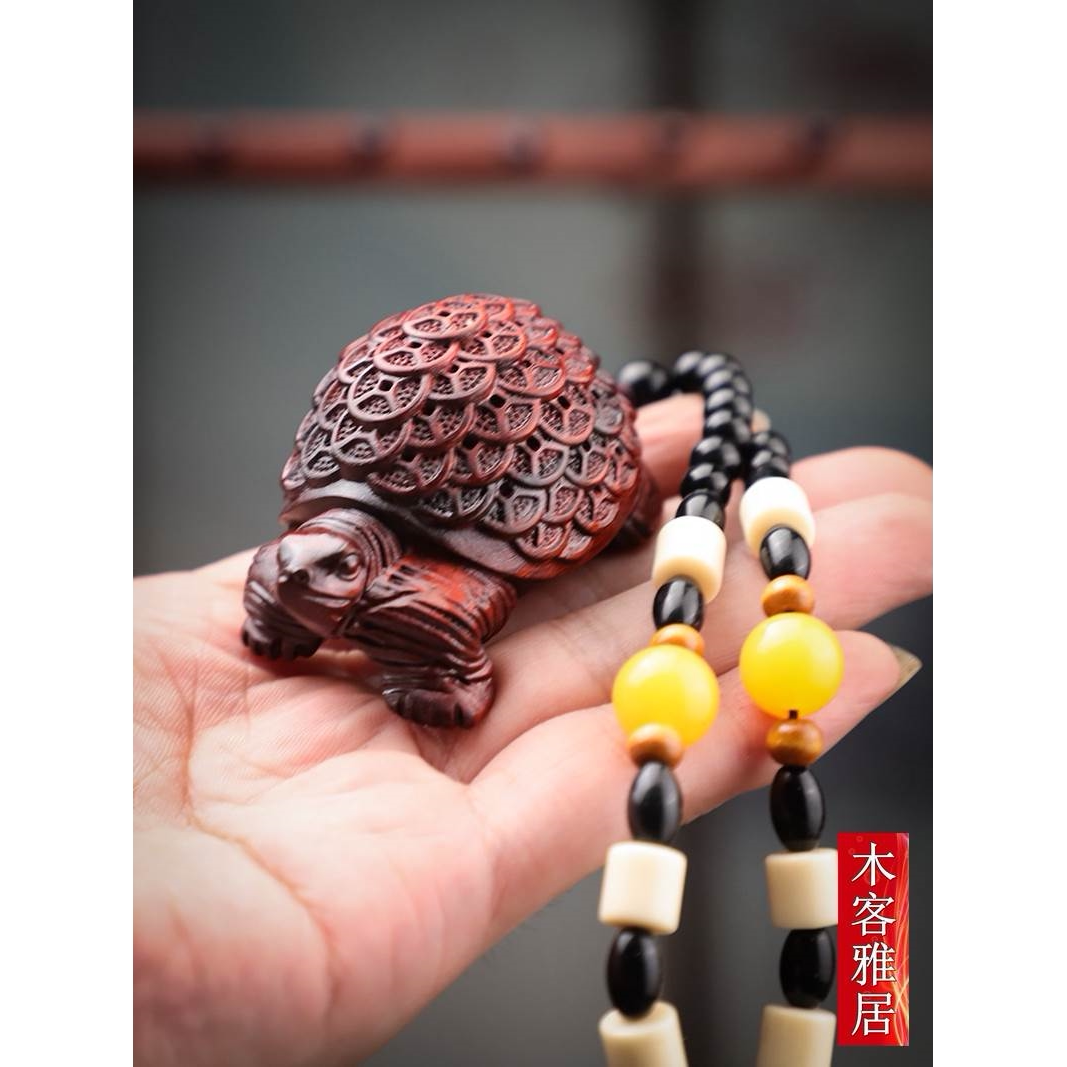 绿檀木雕实木龙龟金钱龟乌龟手把件富甲天下文玩把玩挂件摆件紫檀