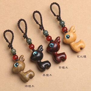 一路檀木小鹿汽车钥匙扣挂件手机