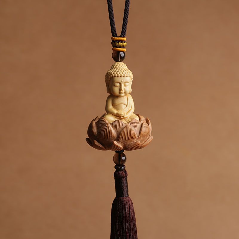 高档桃木观音如来弥勒佛汽车挂件后视镜挂饰男女款式保平安礼物