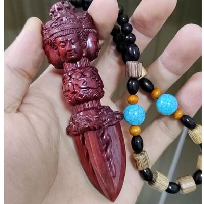小叶紫檀降魔杵黄杨木崖柏金刚杵实木雕刻手把件挂件随身饰品吊坠