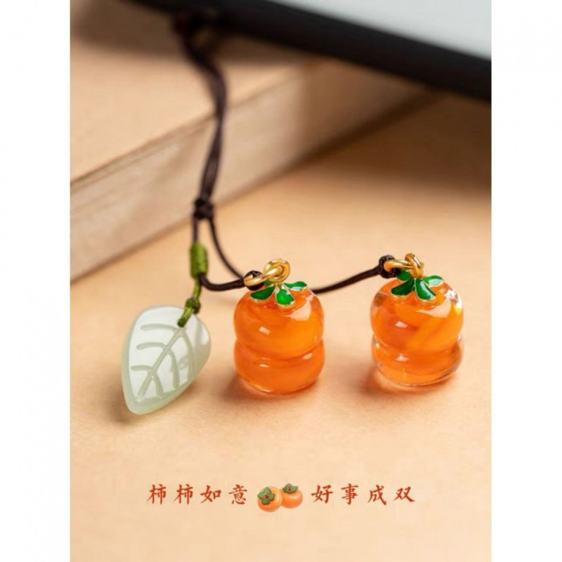 中国风柿叶有成手机绳挂件简约柿