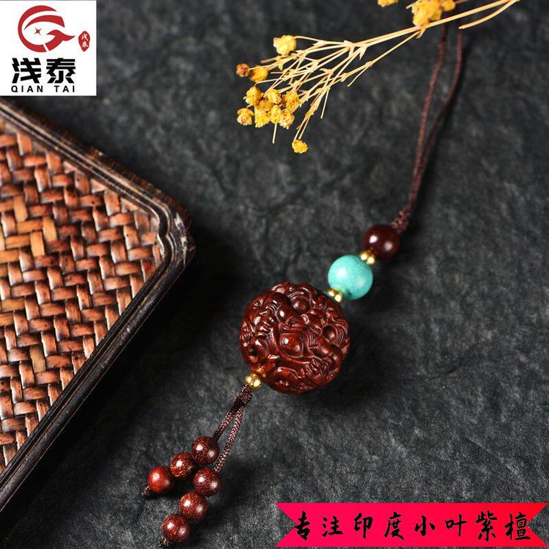 印度小叶紫檀貔貅吊坠手串雕刻檀香木红木文玩手链把件挂件钥匙扣