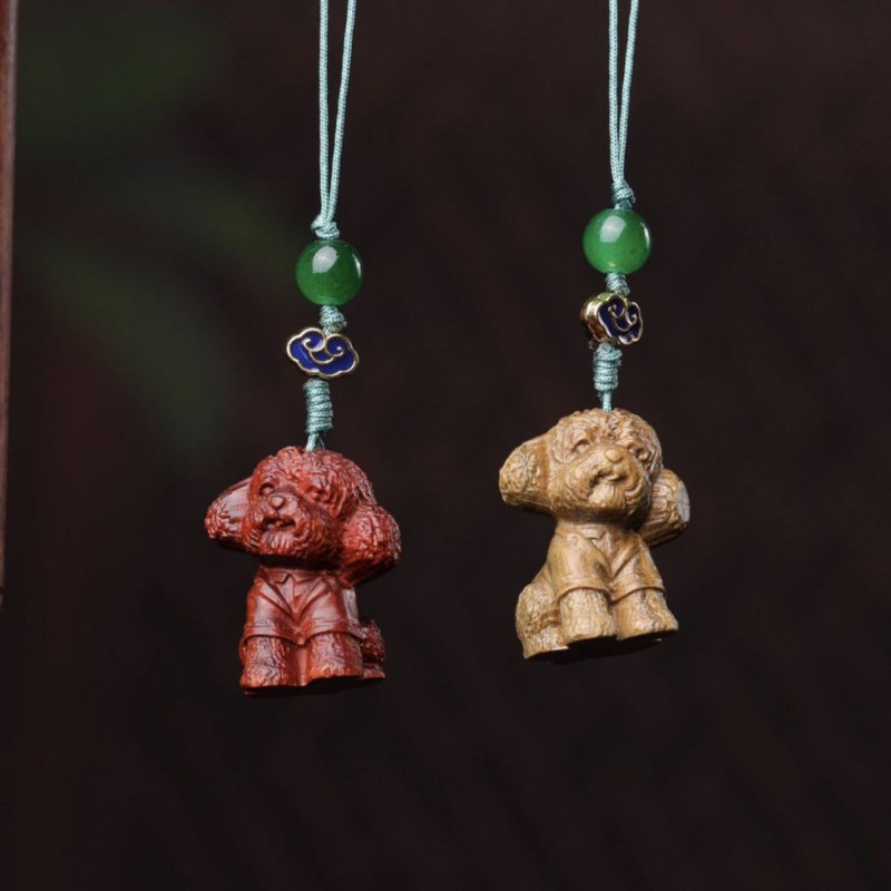 绿檀木泰迪狗挂件手机挂件饰品檀