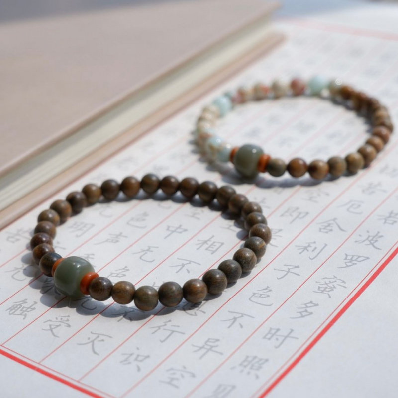 佛系青年原创杭州绿檀木手串寿山石菩提木质佛珠手链男女 过香炉
