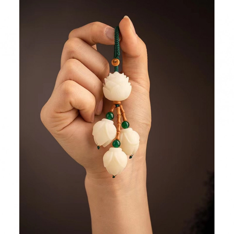 白菩提根玉兰花手机链吊坠挂件唯美中国风汽车钥匙扣男女挂坠