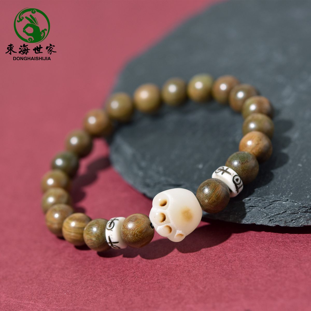 学生盘玩手串檀木手串男女白玉菩提小猫咪猫爪菩提绕指柔绿檀手链