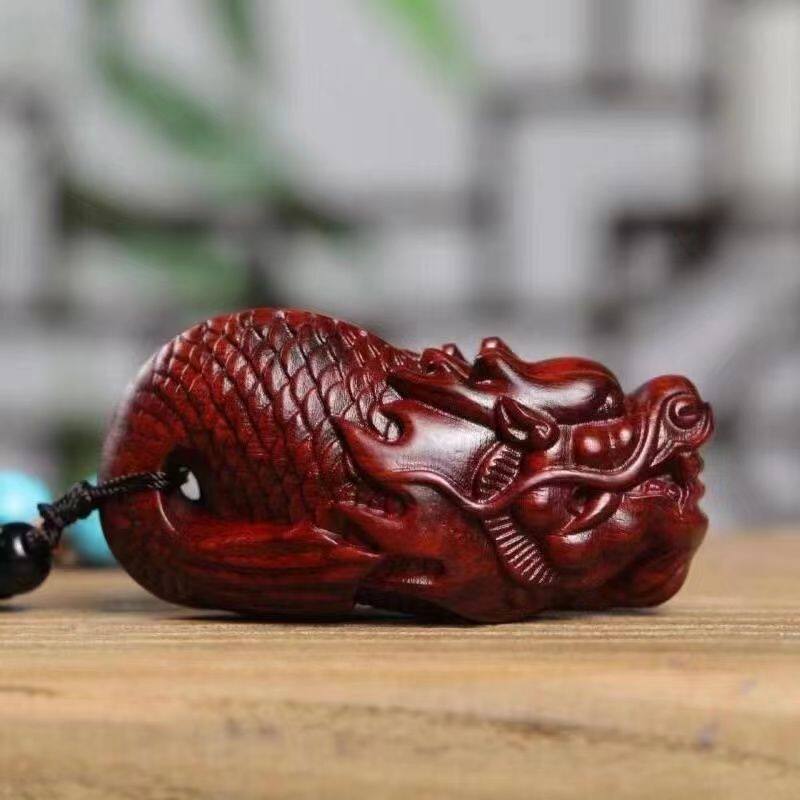 小叶紫檀木雕刻龙鱼车挂手把件吊坠实木盘玩家居装饰品高档工艺品