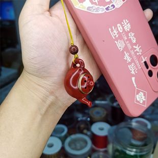 朱砂把把壶手机链挂件好运莲莲手把件吊坠随身茶壶香囊包包挂饰品