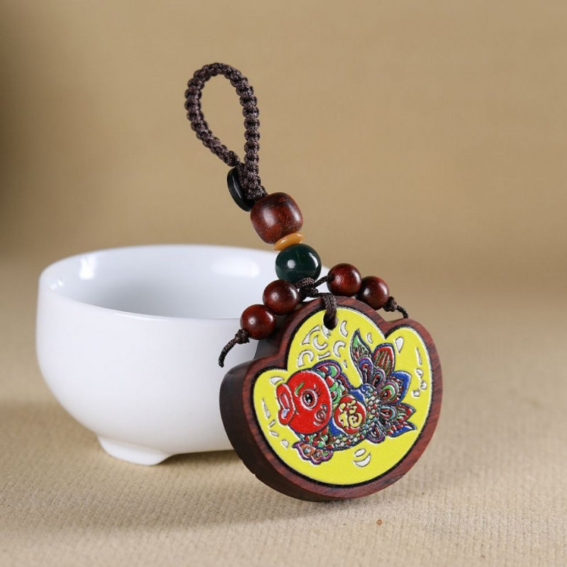 紫檀木彩绘年年有鱼编织款式礼品
