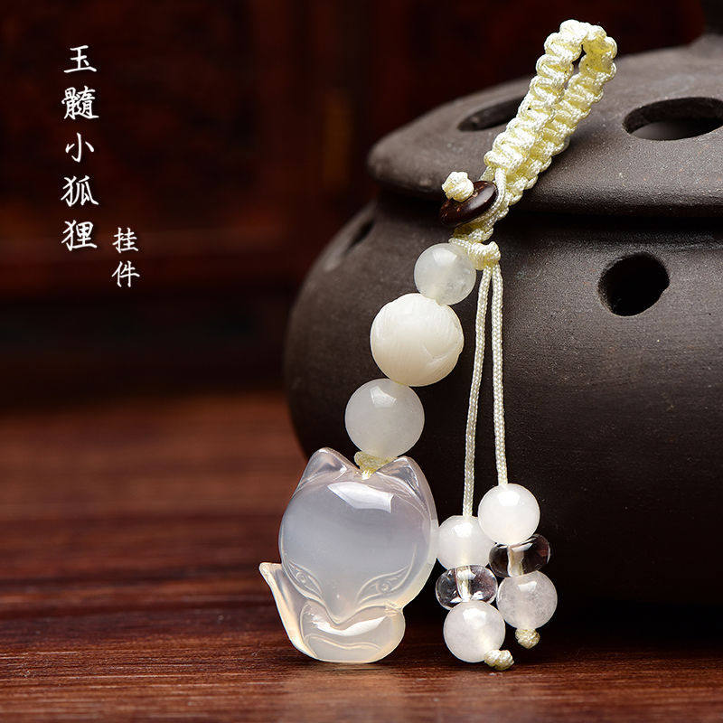 紫水晶玉石小狐狸手机钥匙扣挂件旺运女玛瑙U盘挂饰