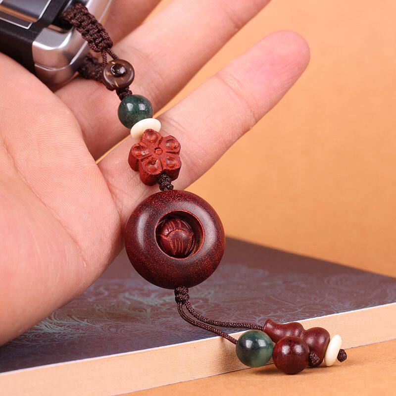 紫檀木时来运转汽车钥匙扣个性平安符挂件复古创意男女生包包吊坠
