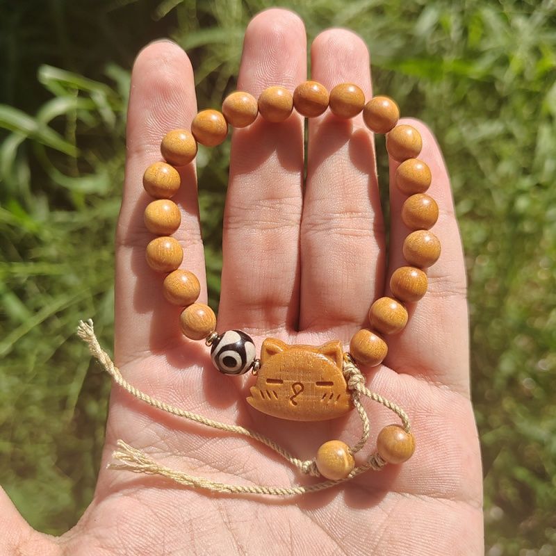萌系木作檀香木单圈手串穗子小猫