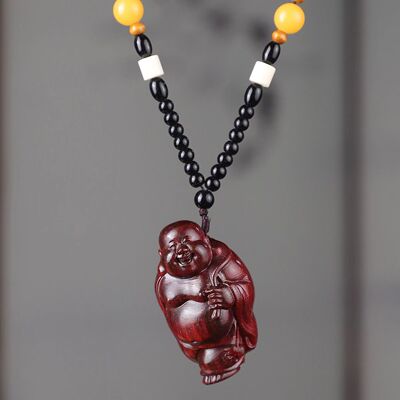 小叶紫檀木雕刻财神爷实木手把件弥勒佛吊坠车挂随身盘玩家居挂饰