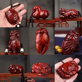 小叶紫檀木雕麒麟貔貅手把件文玩工艺品挂件随身把玩件实木挂饰