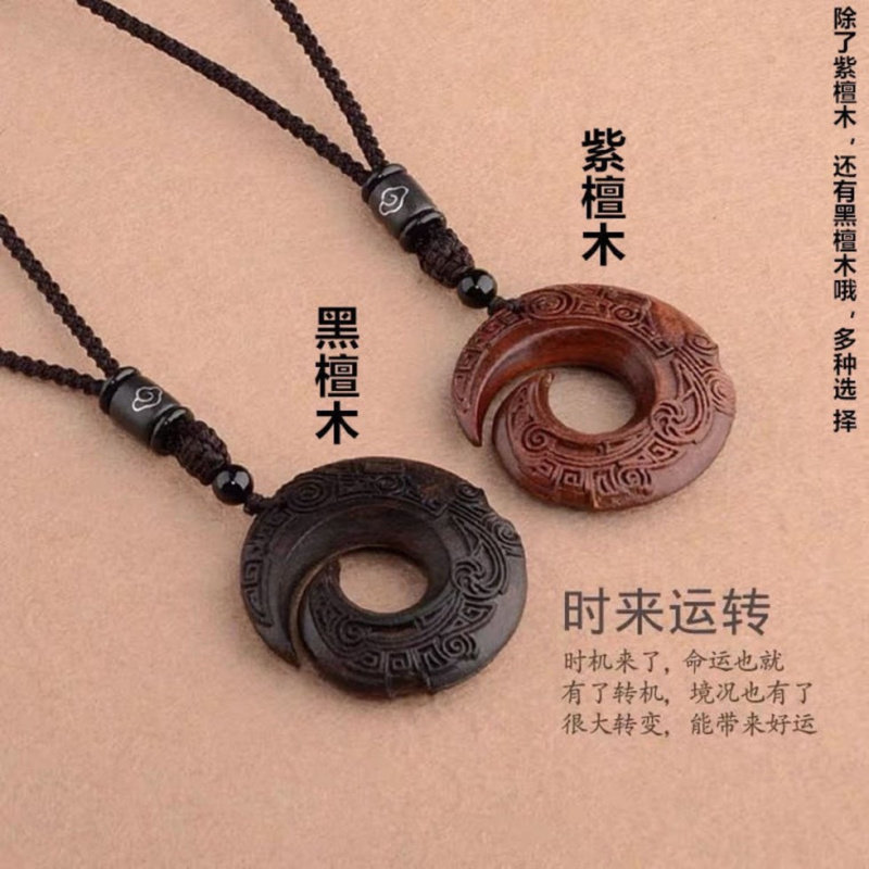 民族风复古檀木吊坠长款项链简约