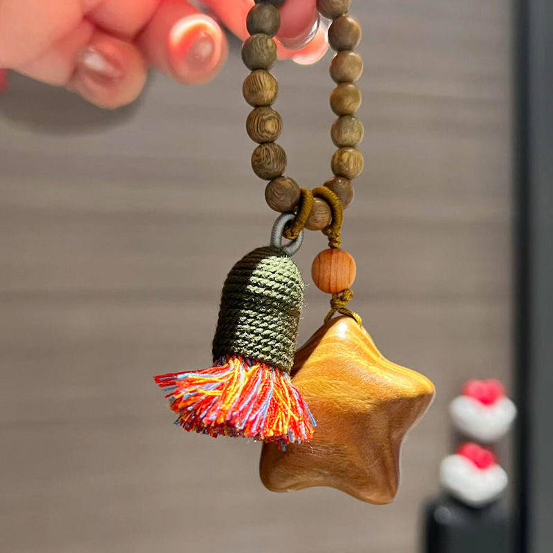 绿檀木星星挂件月亮流苏包包配饰