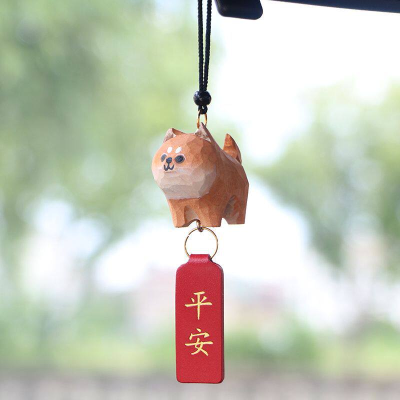 木雕柴犬汽车挂件车内可爱橘猫哈
