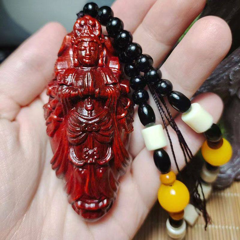 紫檀木雕千手观音实木雕刻男士随身盘玩本命佛文玩手把件挂件吊坠