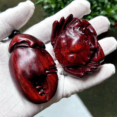 绿檀木大号钳子手把件文玩装饰动物螃蟹八方来财富甲天下紫檀有钳