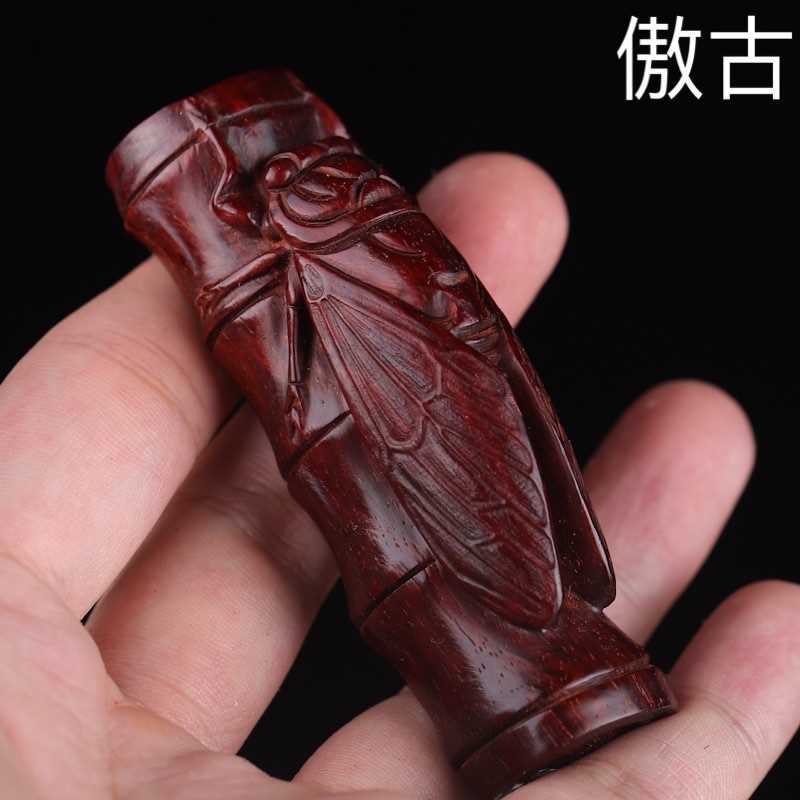 小叶紫檀知了手把件蝉红木把玩件汽车车挂钥匙扣挂件茶宠吊坠项链