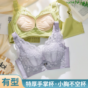 小胸聚拢显大无钢圈加厚手掌杯无磁平胸内衣女收副乳调整型文胸罩