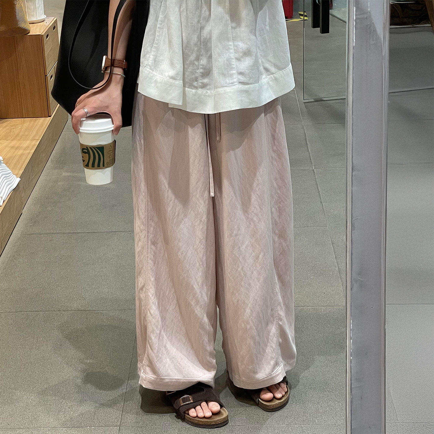 LA-6315-041 粉色阔腿裤女夏季薄款宽松显瘦大码胖mm松弛感裤子