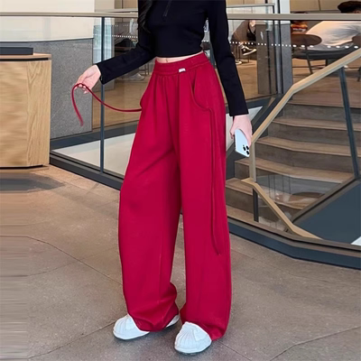 LA-66258-043 安可拉红香蕉阔腿裤女大码新款垂感宽松休闲直筒裤