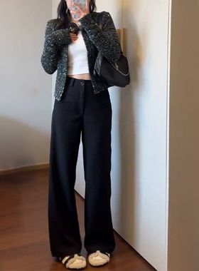 LA-66252加厚 035-045 大码黑色窄版西装裤女新款胖mm休闲裤