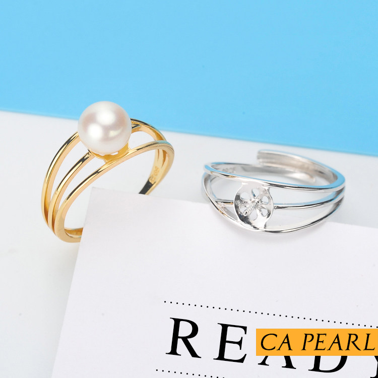 diy纯银时尚款风珍珠戒指