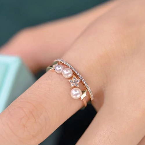 DIY配件 S925纯银时尚星星款珍珠戒指空托开口戒子指环手饰银托女