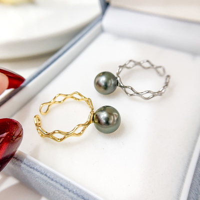 diy时尚风珍珠镶嵌半成品戒子