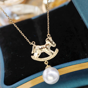 13mm圆滴 含吊坠项链坠9 DIY珍珠配件 S925纯银切面木马套链空托