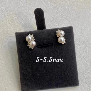 DIY配件 S925纯银时尚双珠耳钉空托珍珠玉石耳坠银耳托配5mm圆珠