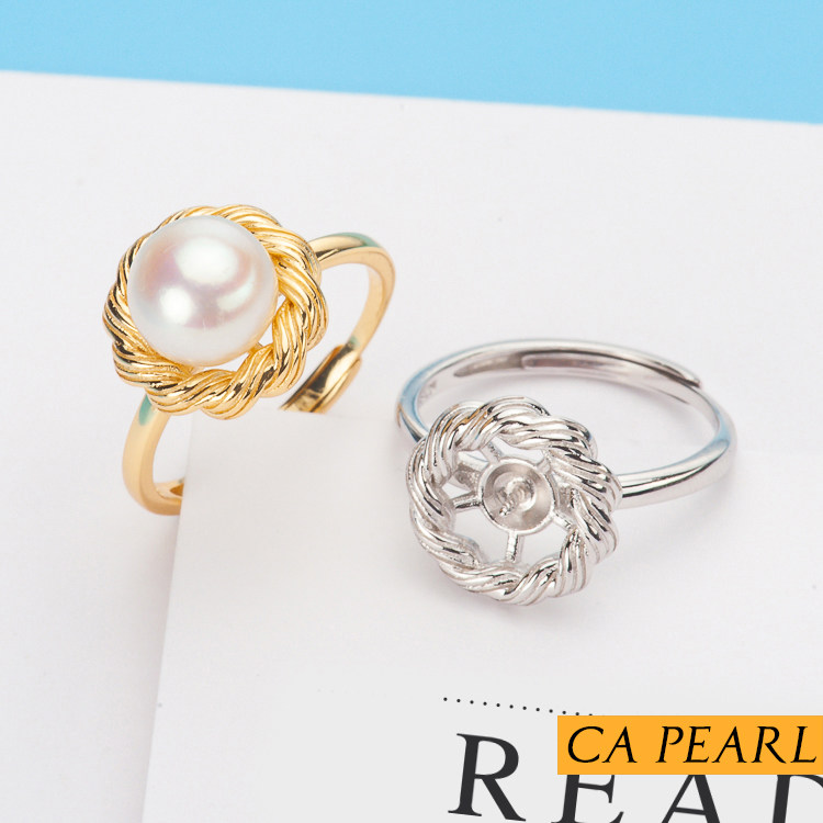 diy手工纯银珍珠半成品戒指