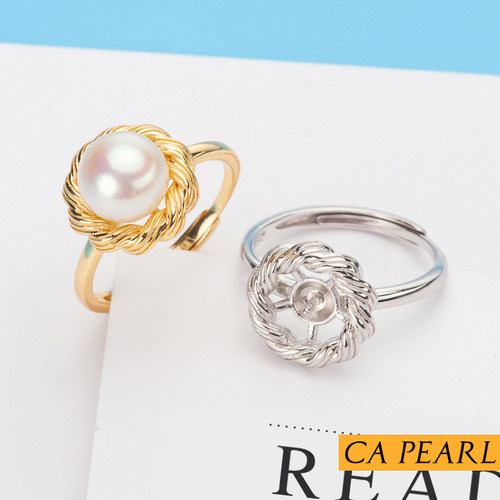 diy手工纯银珍珠半成品戒指